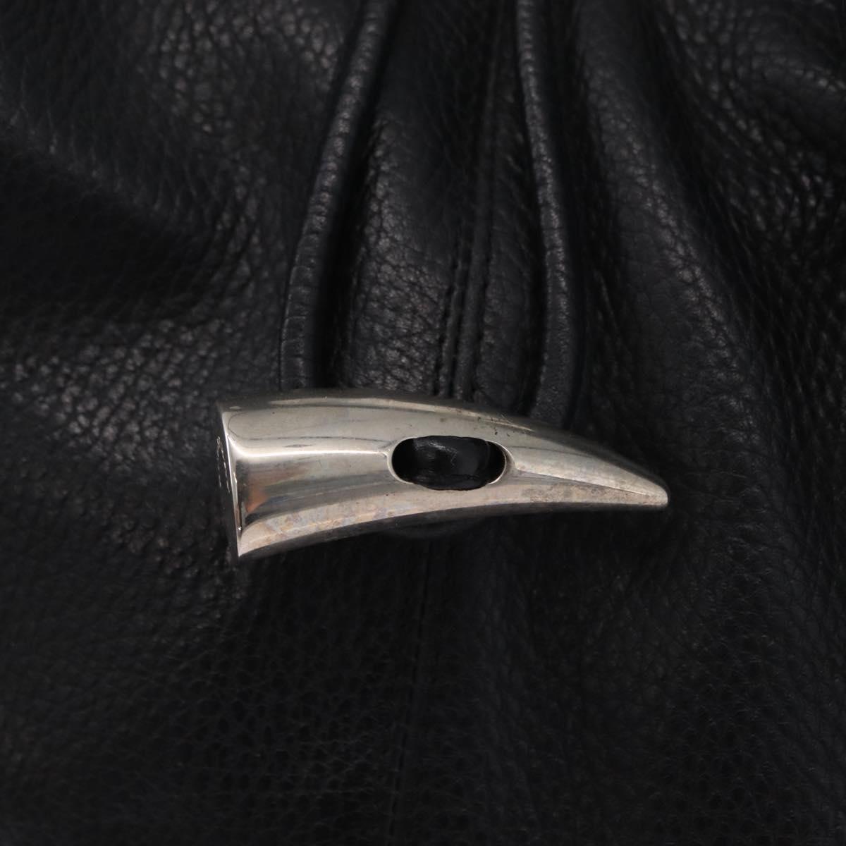 BURBERRY Hand Bag Leather Black Silver Auth 208256A