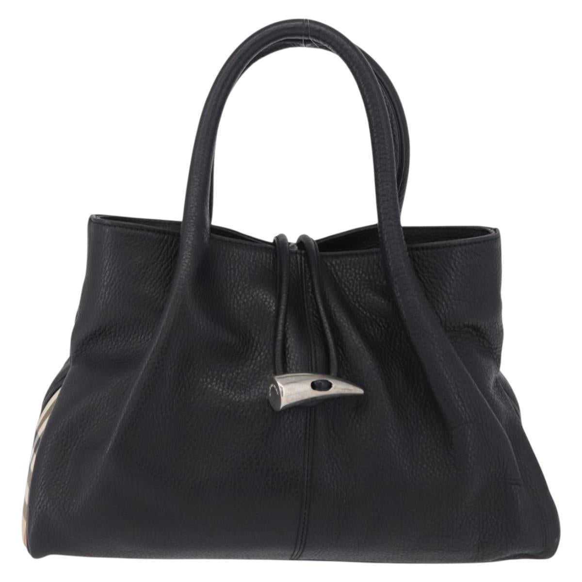 BURBERRY Hand Bag Leather Black Silver Auth 208256A