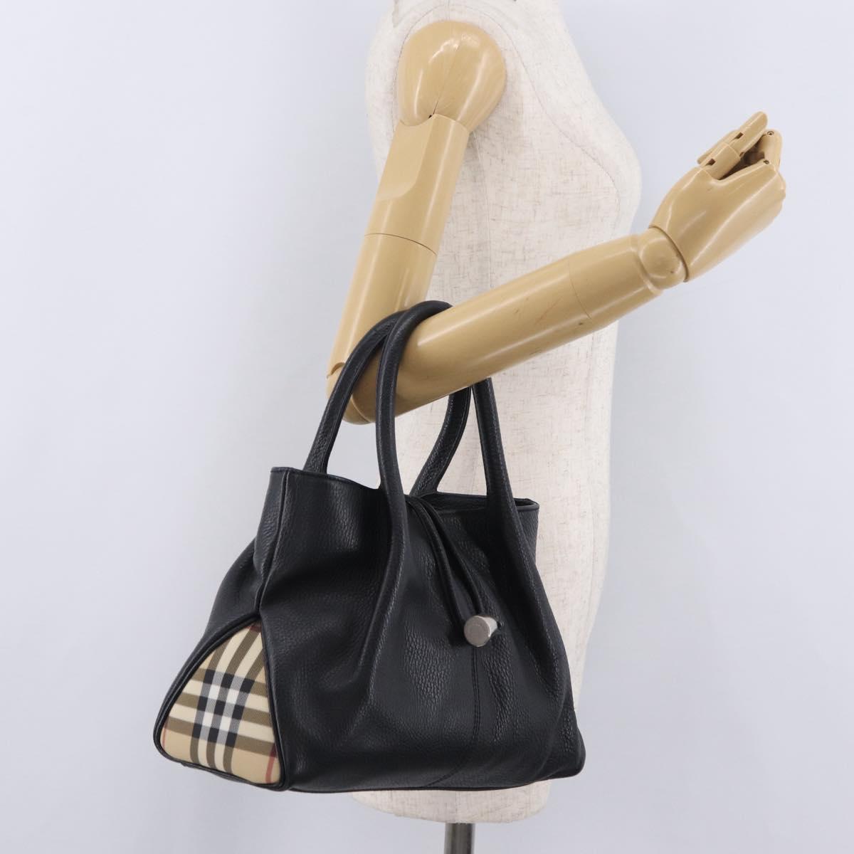 BURBERRY Hand Bag Leather Black Silver Auth 208256A