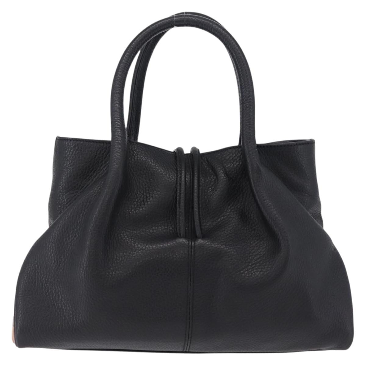 BURBERRY Hand Bag Leather Black Silver Auth 208256A