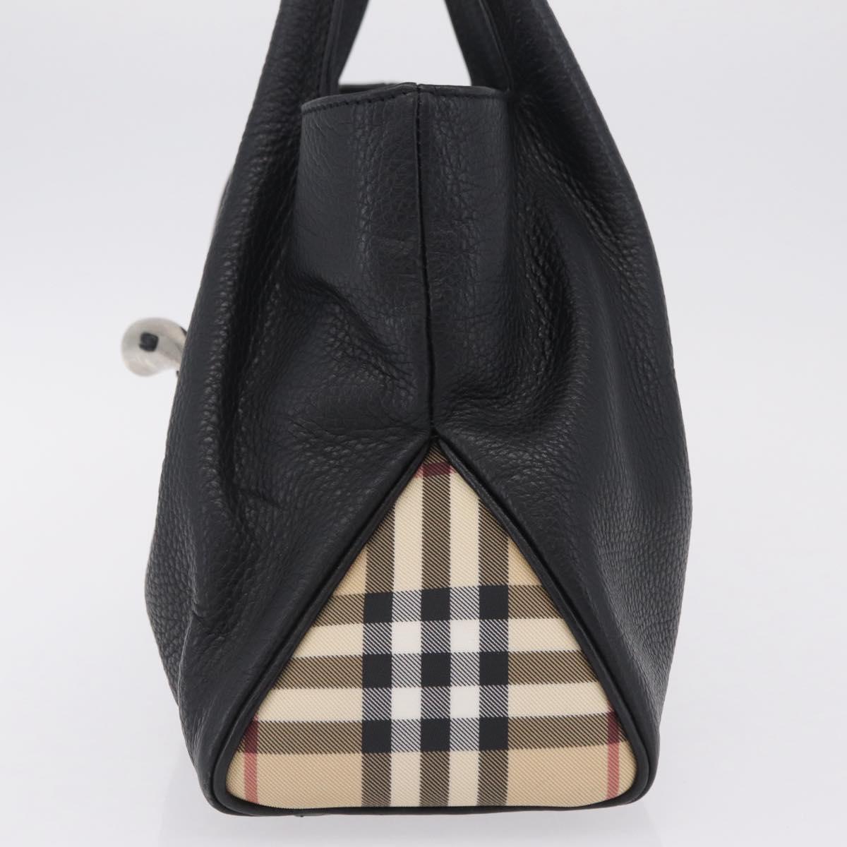 BURBERRY Hand Bag Leather Black Silver Auth 208256A