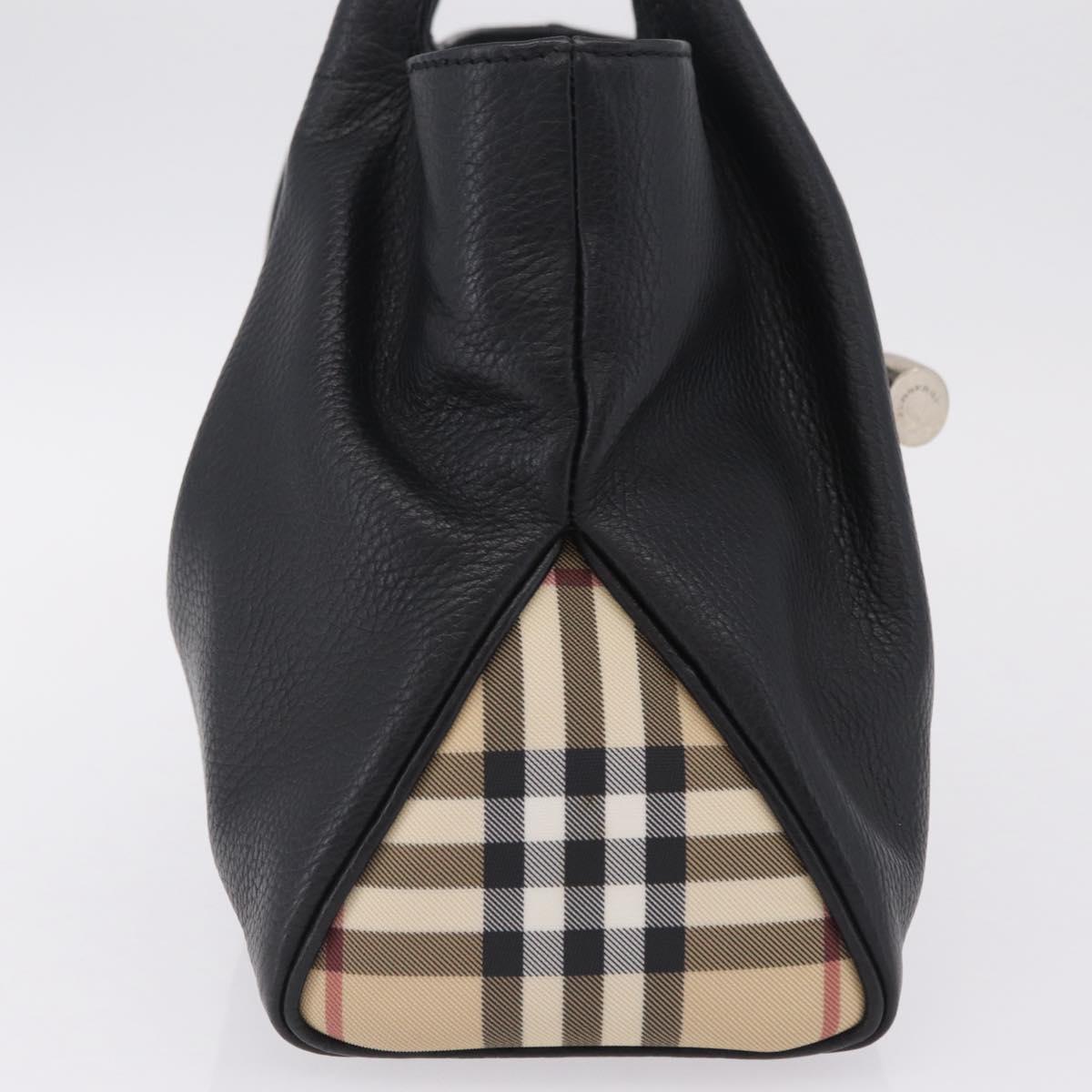 BURBERRY Hand Bag Leather Black Silver Auth 208256A