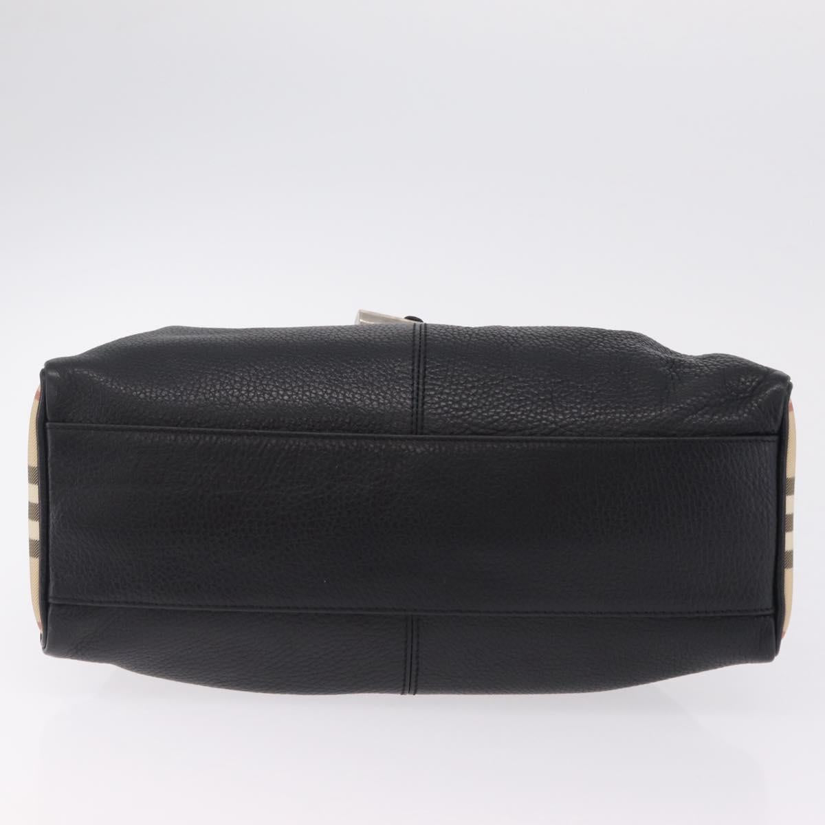 BURBERRY Hand Bag Leather Black Silver Auth 208256A