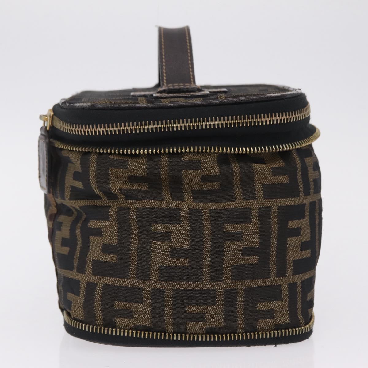 FENDI Zucca Canvas Vanity Hand Bag Black Brown Auth 208259