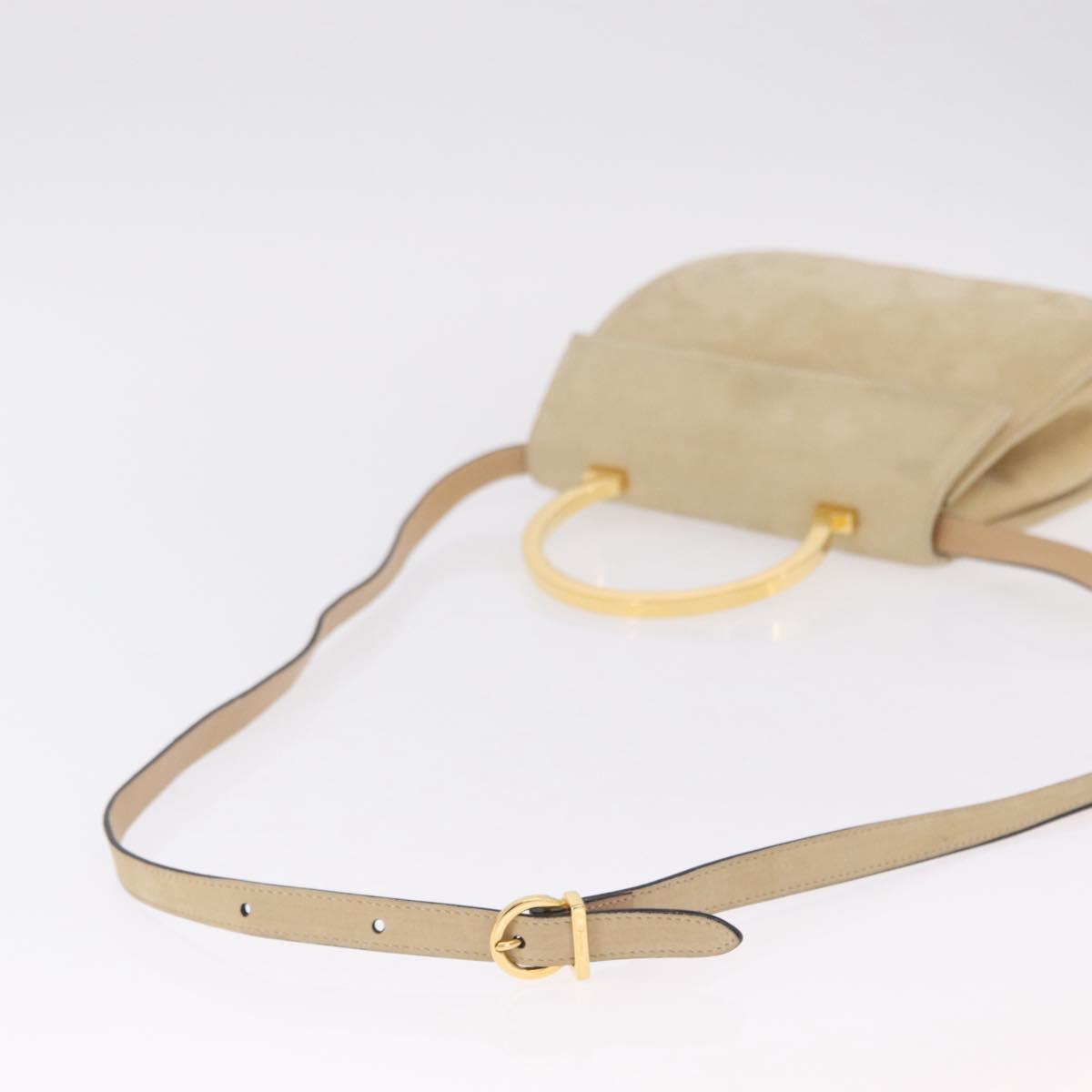 Salvatore Ferragamo Gancini Hand Bag Suede 2way Beige Gold Auth 208260A