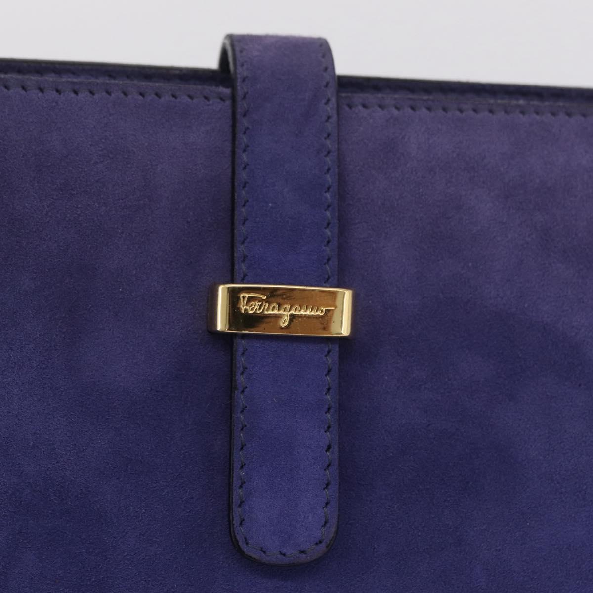 Salvatore Ferragamo Chain Shoulder Bag Suede Purple Gold Auth 208261A