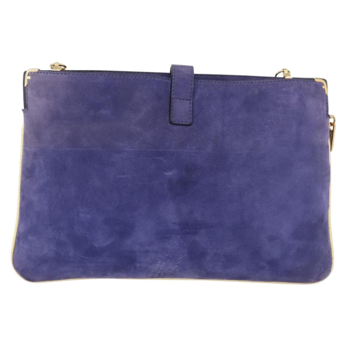 Salvatore Ferragamo Chain Shoulder Bag Suede Purple Gold Auth 208261A