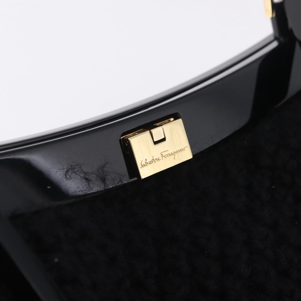 Salvatore Ferragamo Shoulder Bag Wool Black Gold Auth 208263A