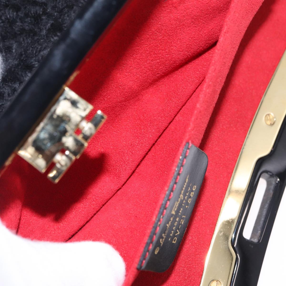 Salvatore Ferragamo Shoulder Bag Wool Black Gold Auth 208263A