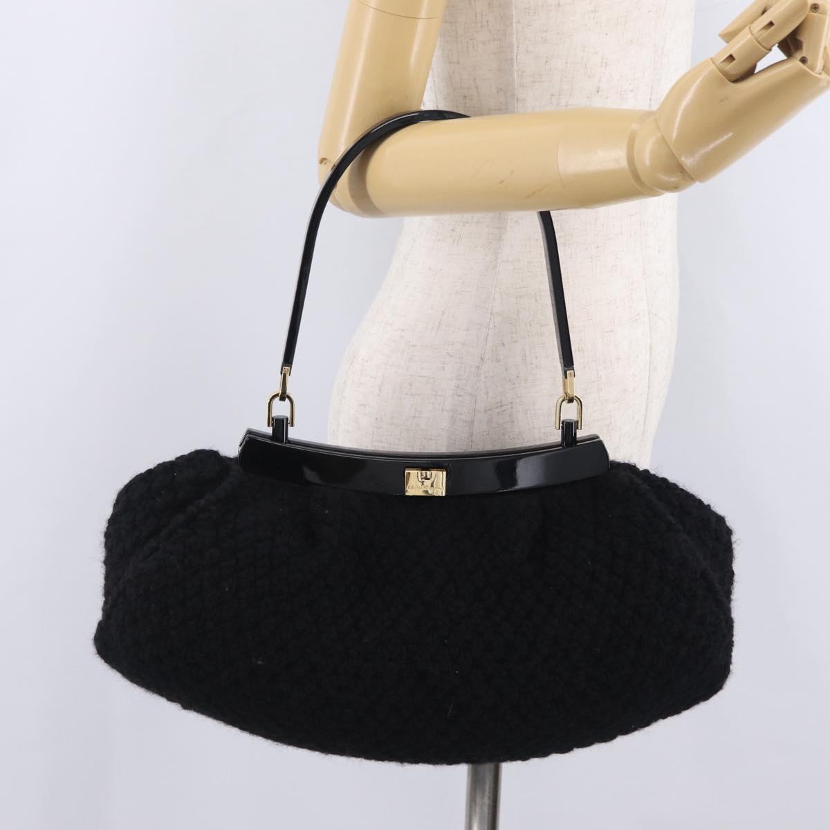 Salvatore Ferragamo Shoulder Bag Wool Black Gold Auth 208263A
