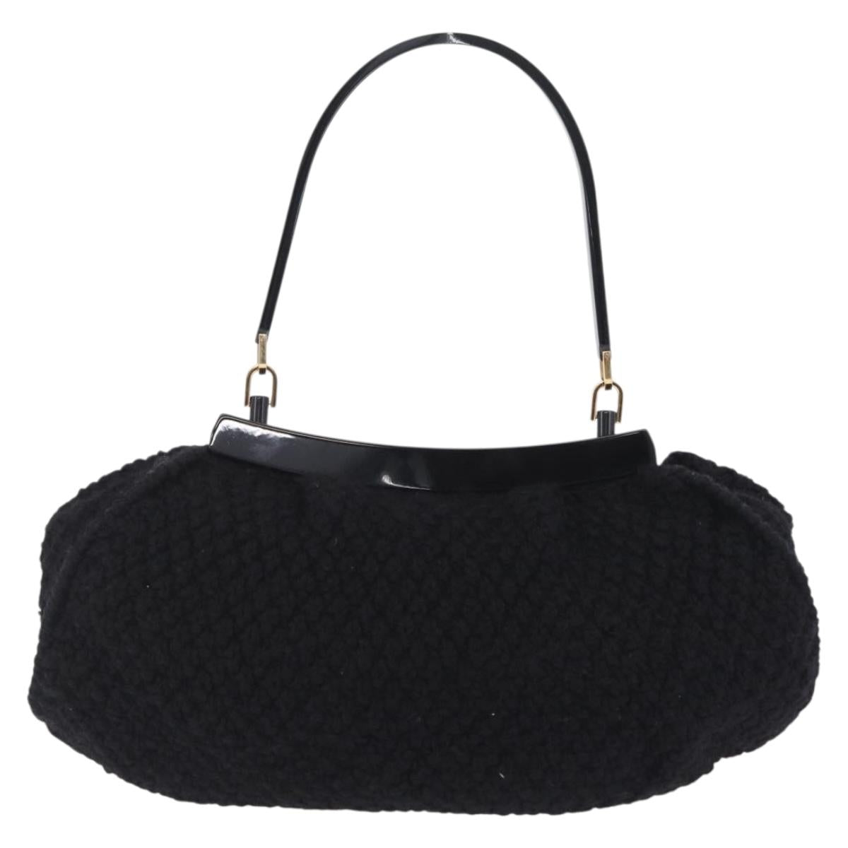Salvatore Ferragamo Shoulder Bag Wool Black Gold Auth 208263A