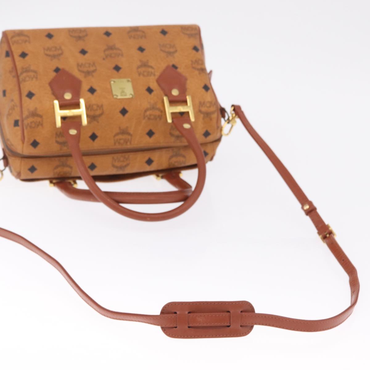 MCM Logogram Vicetos Boston Bag PVC Leather 2way Brown Gold Auth 208266A