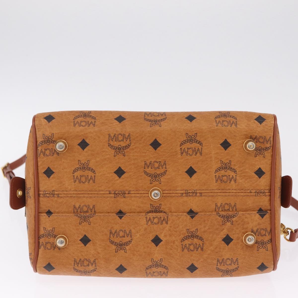 MCM Logogram Vicetos Boston Bag PVC Leather 2way Brown Gold Auth 208266A