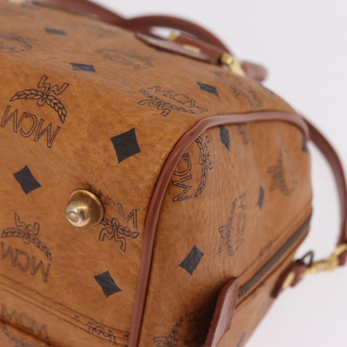 MCM Logogram Vicetos Boston Bag PVC Leather 2way Brown Gold Auth 208266A