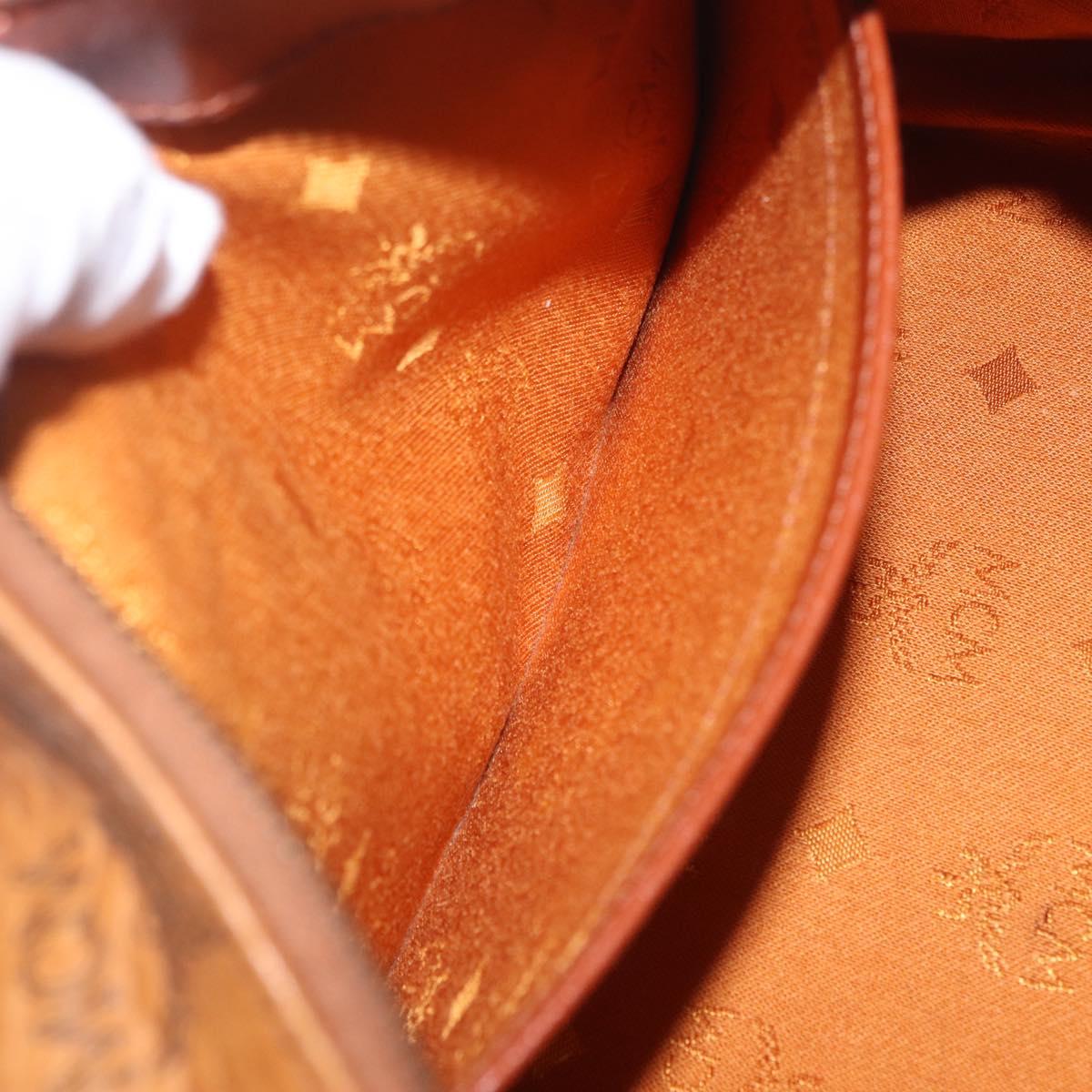 MCM Logogram Vicetos Boston Bag PVC Leather 2way Brown Gold Auth 208266A