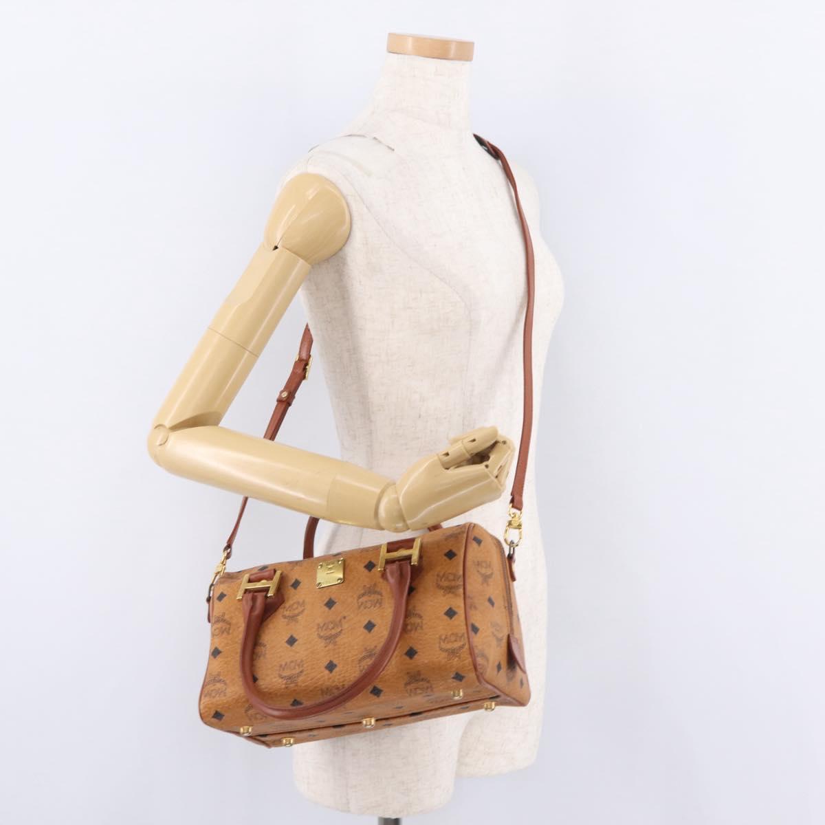 MCM Logogram Vicetos Boston Bag PVC Leather 2way Brown Gold Auth 208266A
