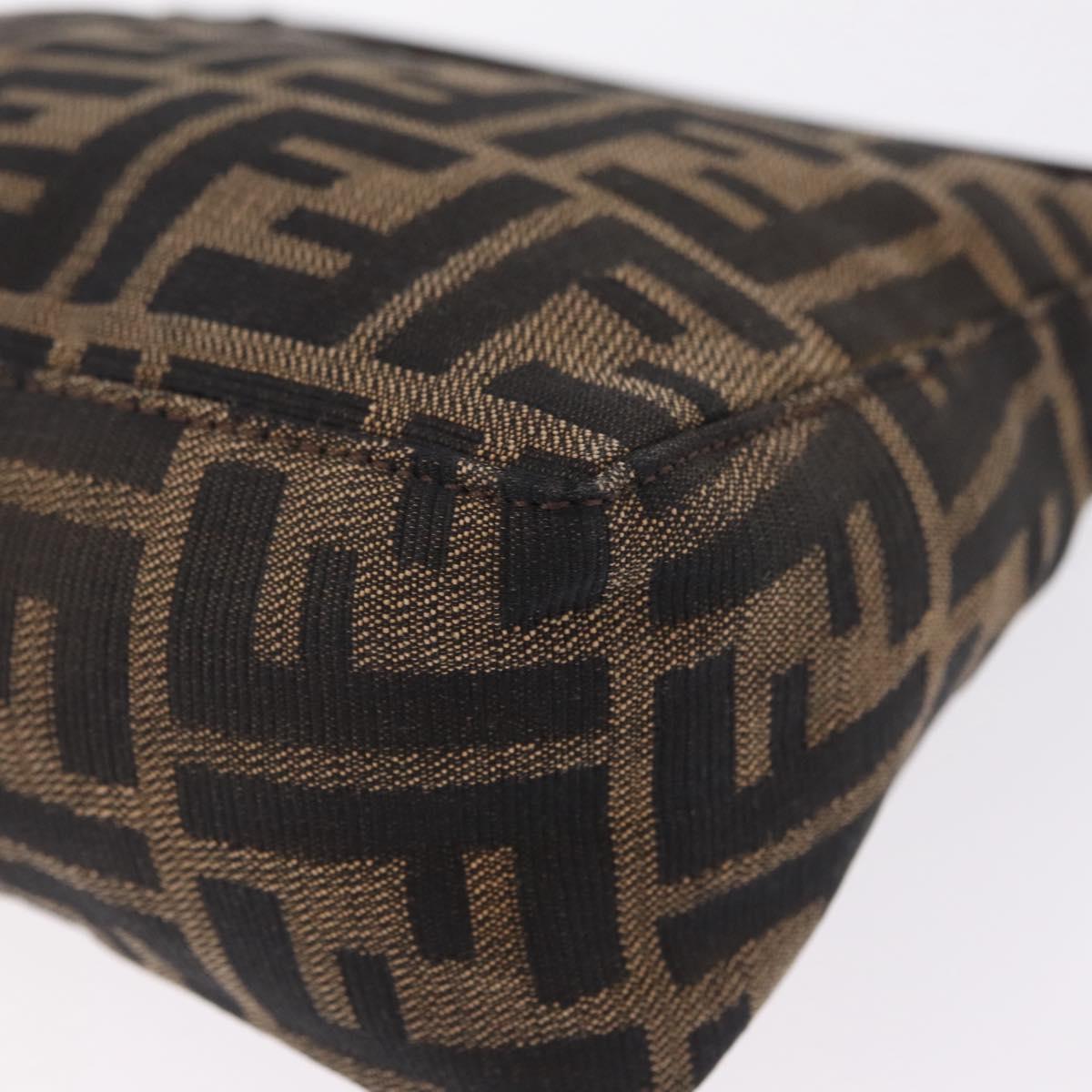 FENDI Zucca Canvas Hand Pouch Black Brown Auth 208269