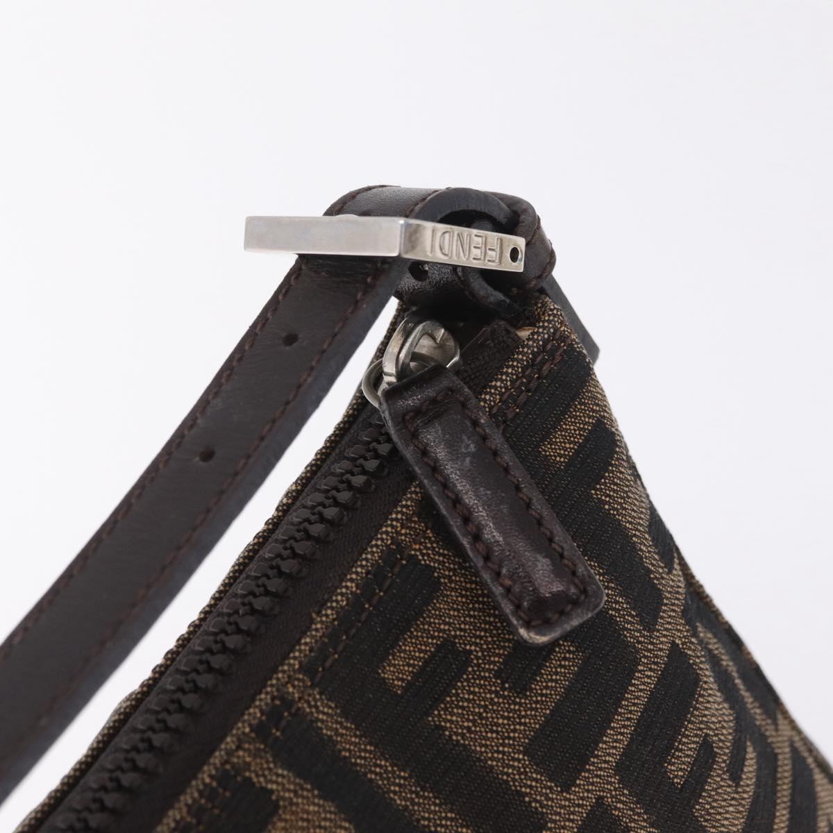 FENDI Zucca Canvas Hand Pouch Black Brown Auth 208269