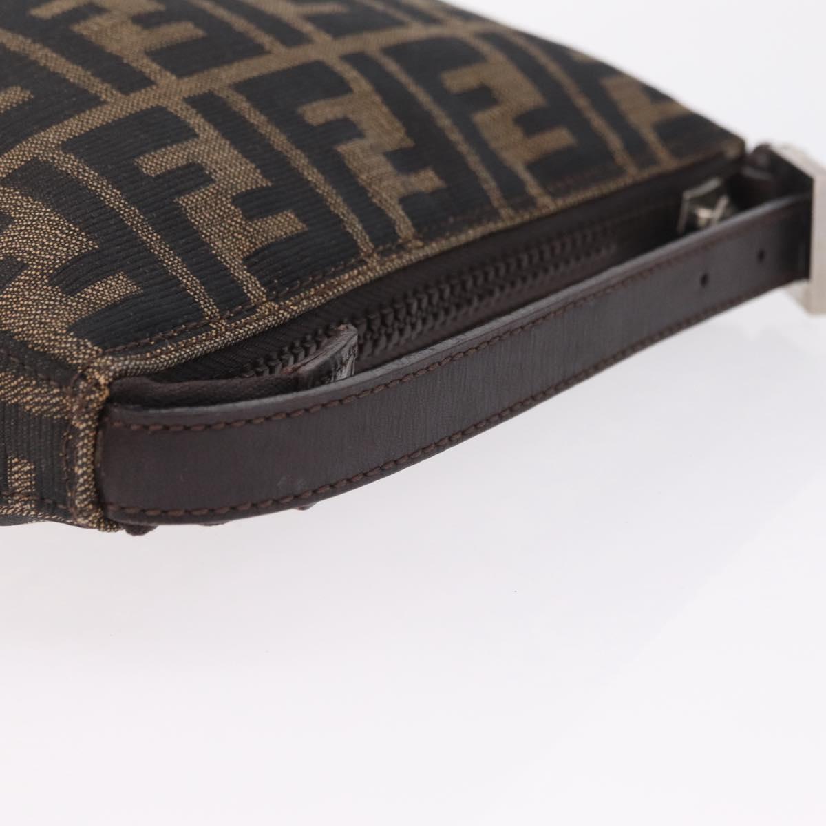 FENDI Zucca Canvas Hand Pouch Black Brown Auth 208269
