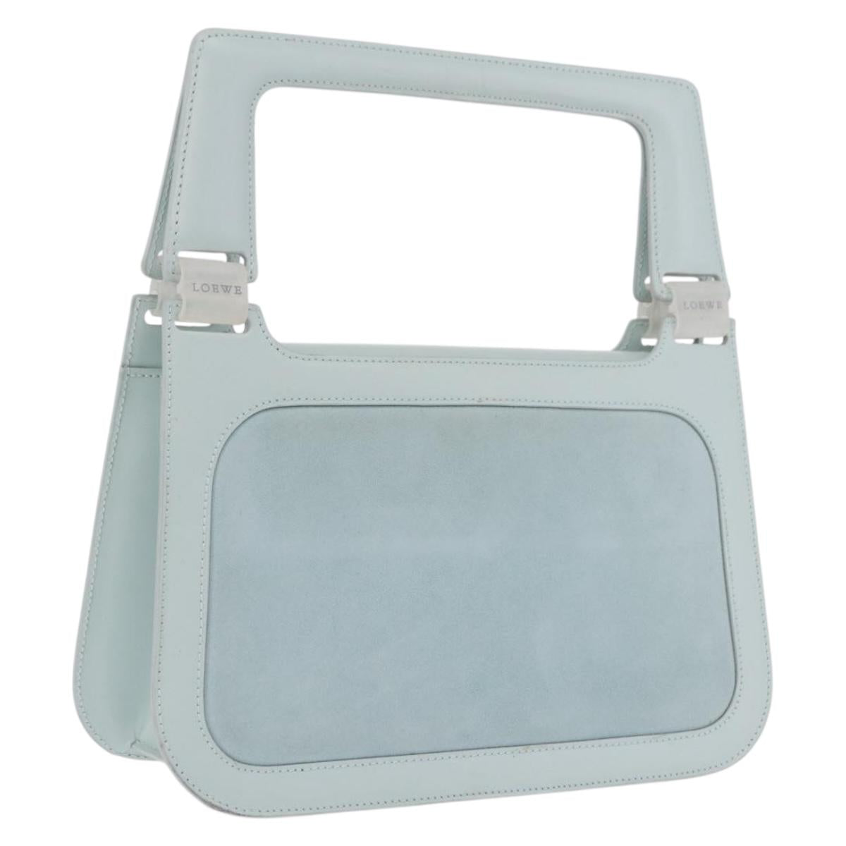 LOEWE Hand Bag Suede Light Blue Gold Auth 208276A