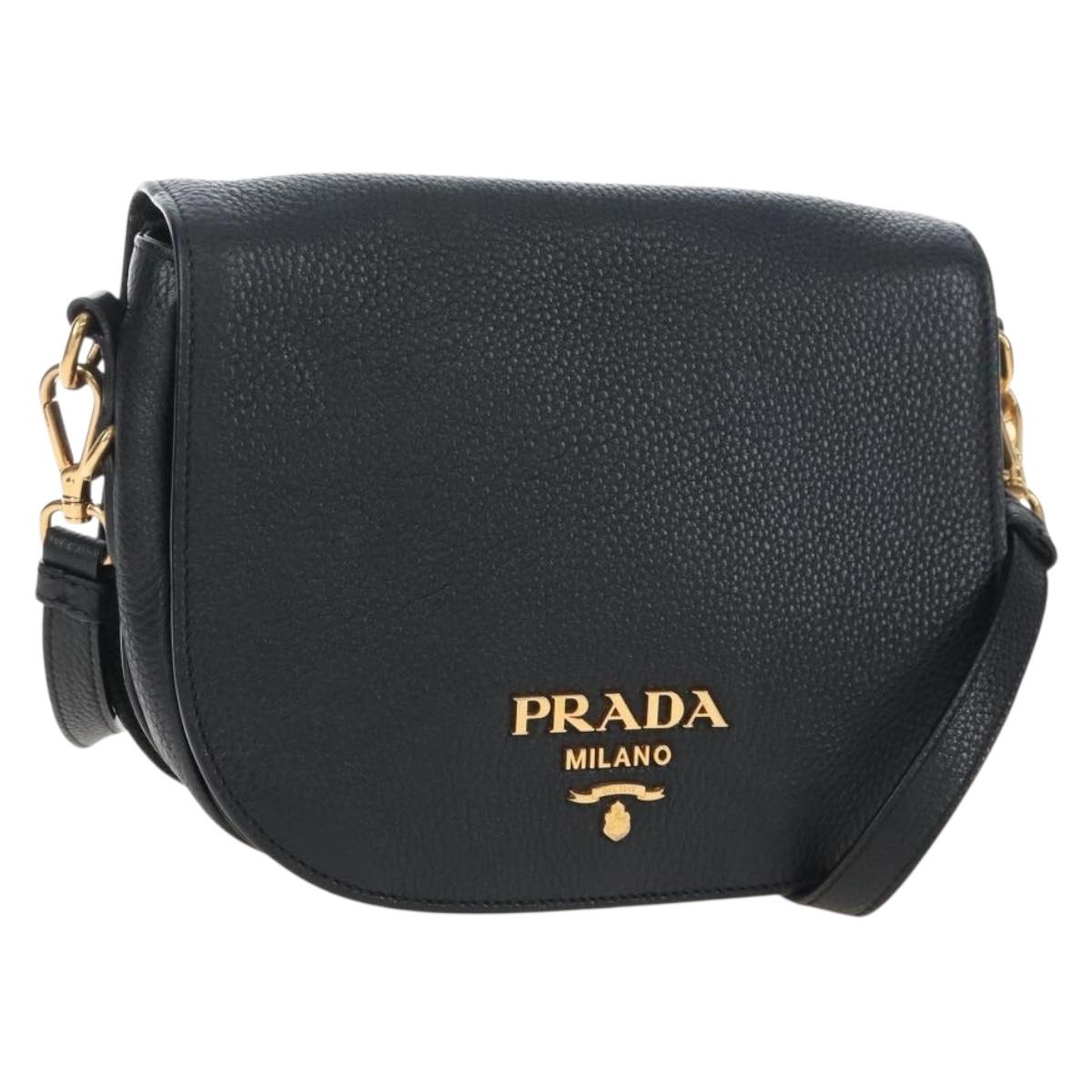 PRADA Shoulder Bag Vittero Dino Leather 2way Black Gold Auth 208279V