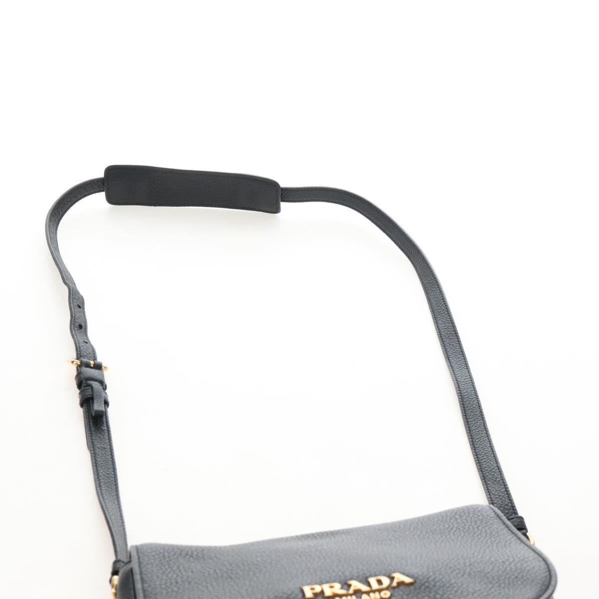 PRADA Shoulder Bag Vittero Dino Leather 2way Black Gold Auth 208279V