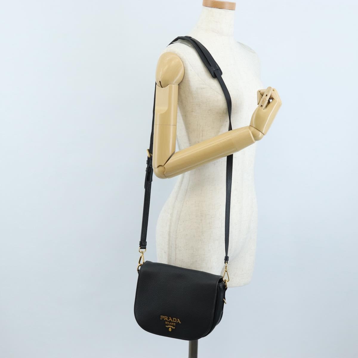 PRADA Shoulder Bag Vittero Dino Leather 2way Black Gold Auth 208279V