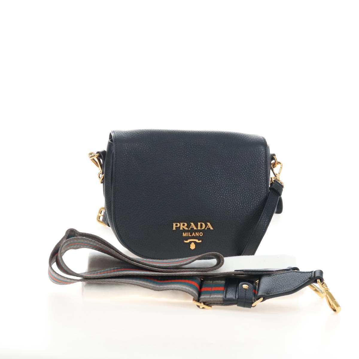 PRADA Shoulder Bag Vittero Dino Leather 2way Black Gold Auth 208279V