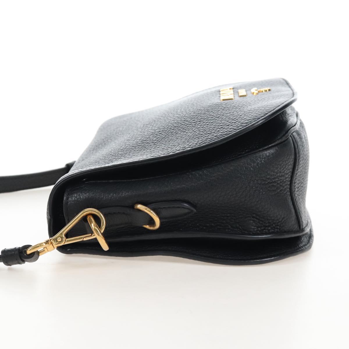 PRADA Shoulder Bag Vittero Dino Leather 2way Black Gold Auth 208279V