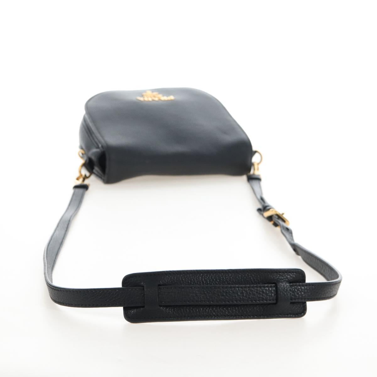 PRADA Shoulder Bag Vittero Dino Leather 2way Black Gold Auth 208279V