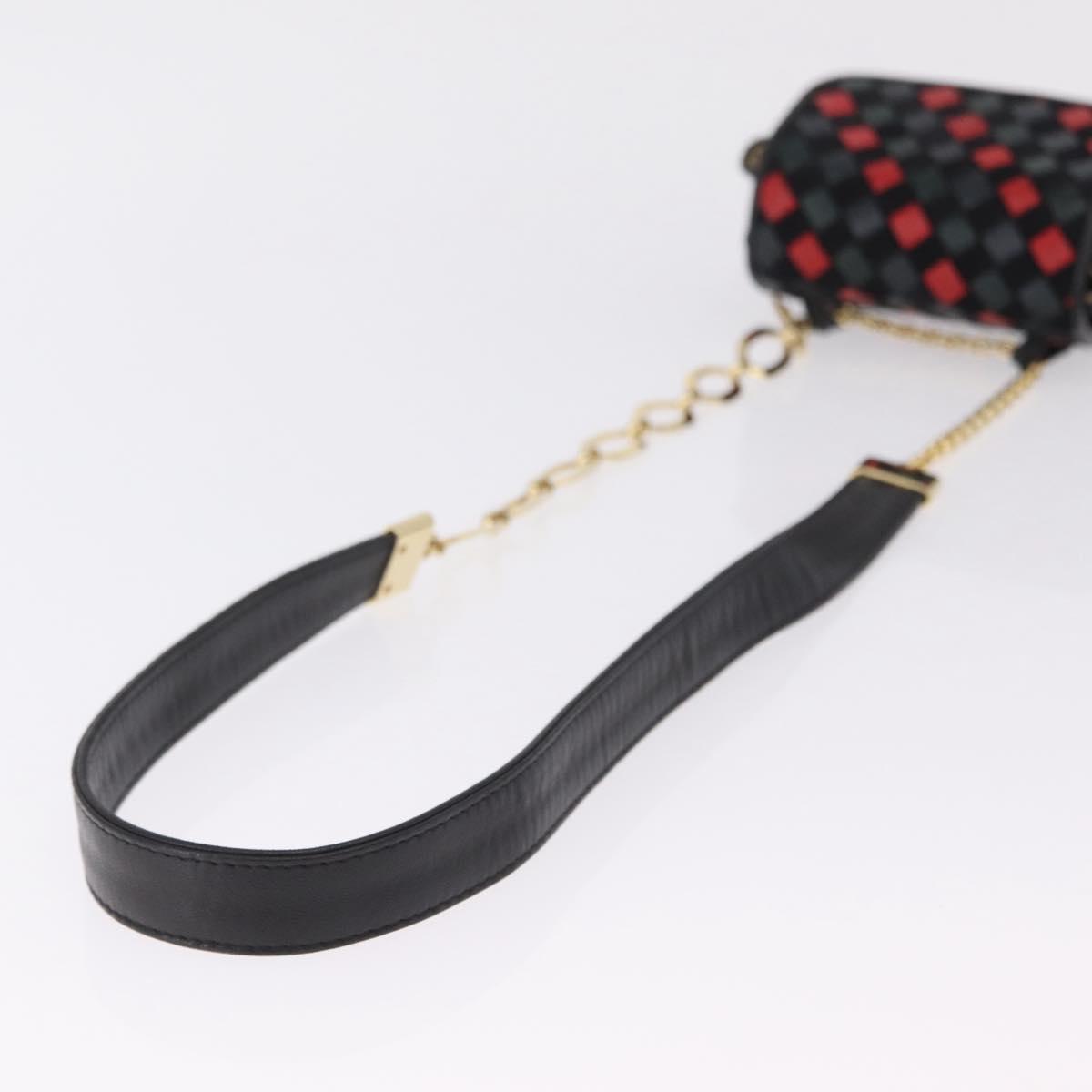 Bottega Veneta INTRECCIATO Chain Shoulder Pouch Leather Black Gold Auth 208281A