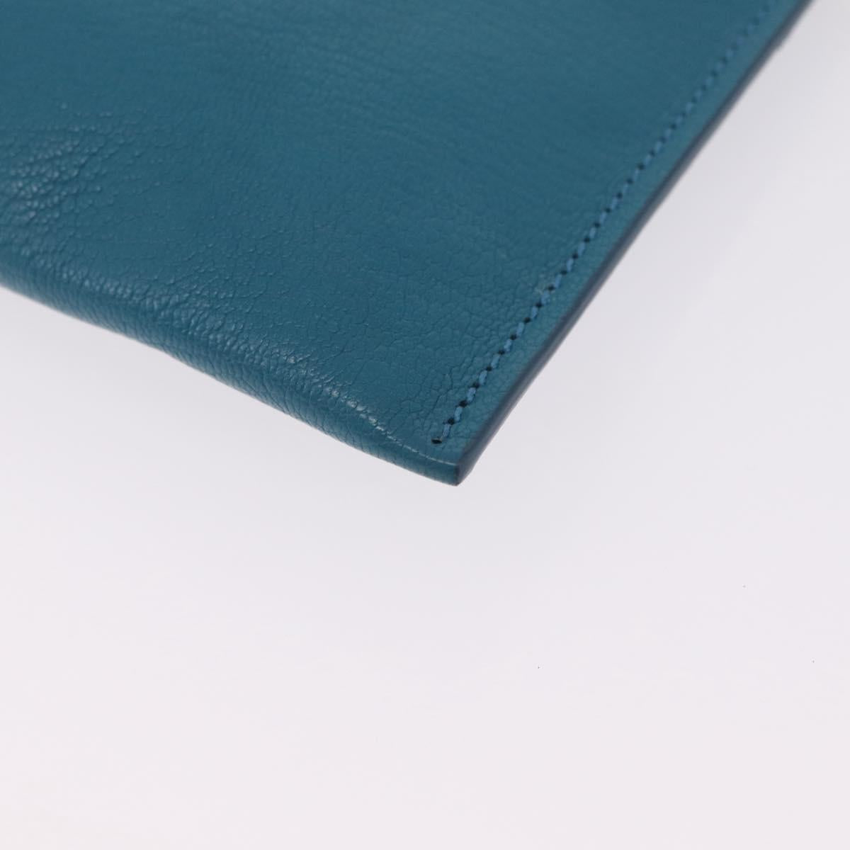 Miu Miu Madras Accessory Pouch Leather Light Blue Gold Auth 208282A