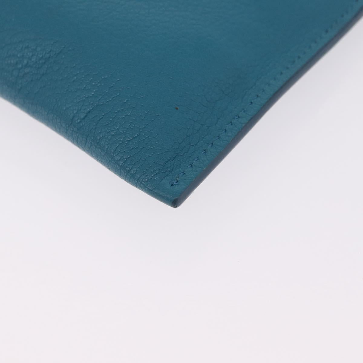 Miu Miu Madras Accessory Pouch Leather Light Blue Gold Auth 208282A