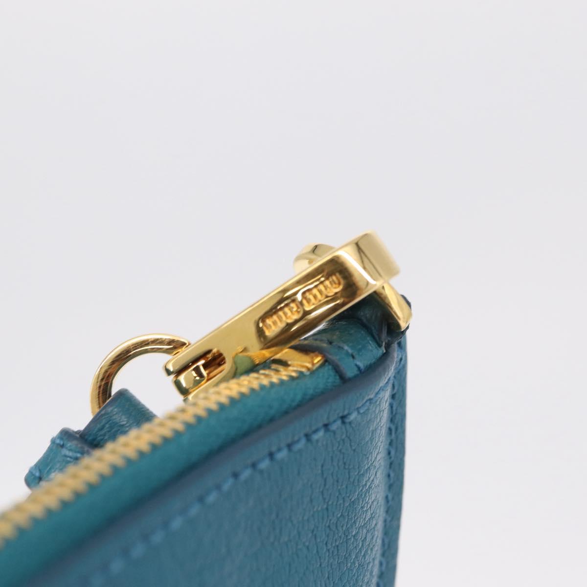 Miu Miu Madras Accessory Pouch Leather Light Blue Gold Auth 208282A