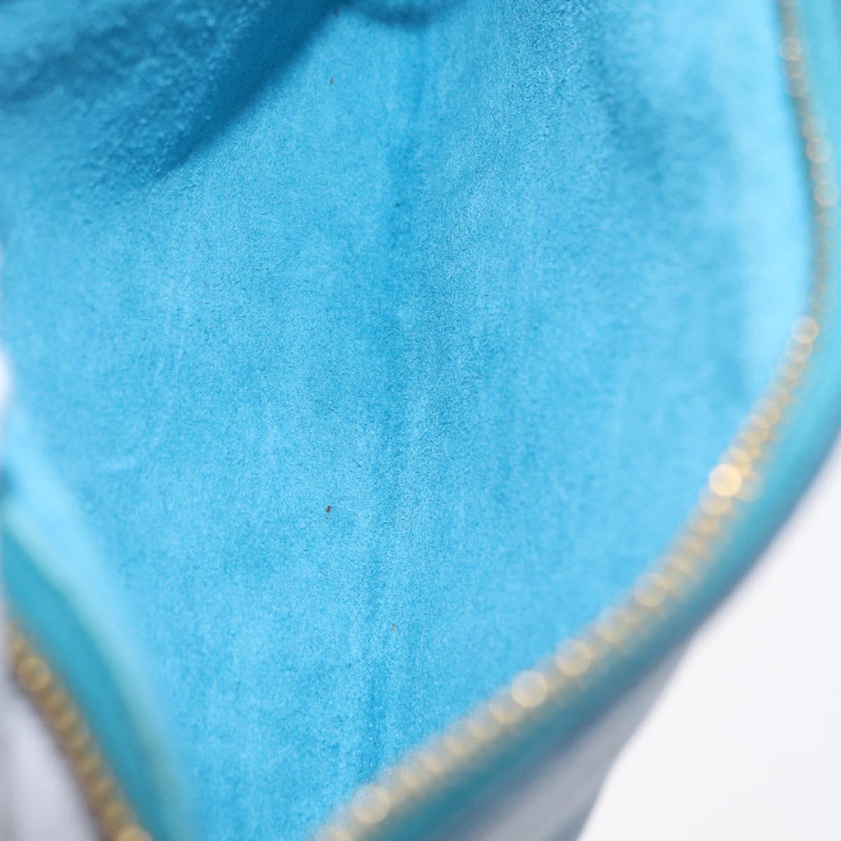Miu Miu Madras Accessory Pouch Leather Light Blue Gold Auth 208282A