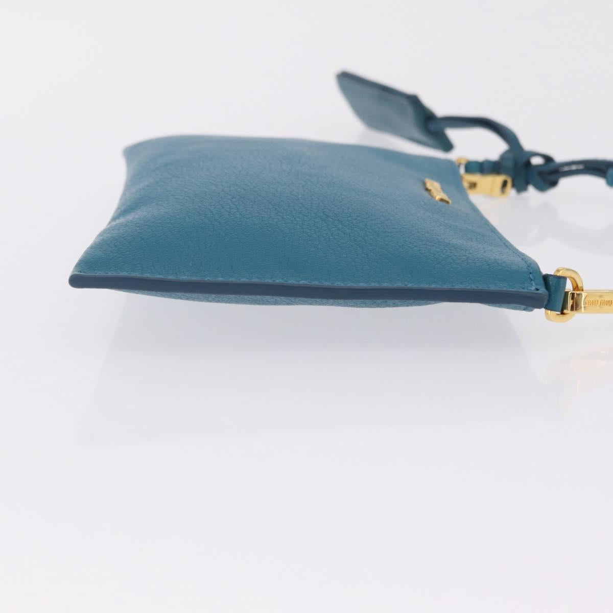 Miu Miu Madras Accessory Pouch Leather Light Blue Gold Auth 208282A