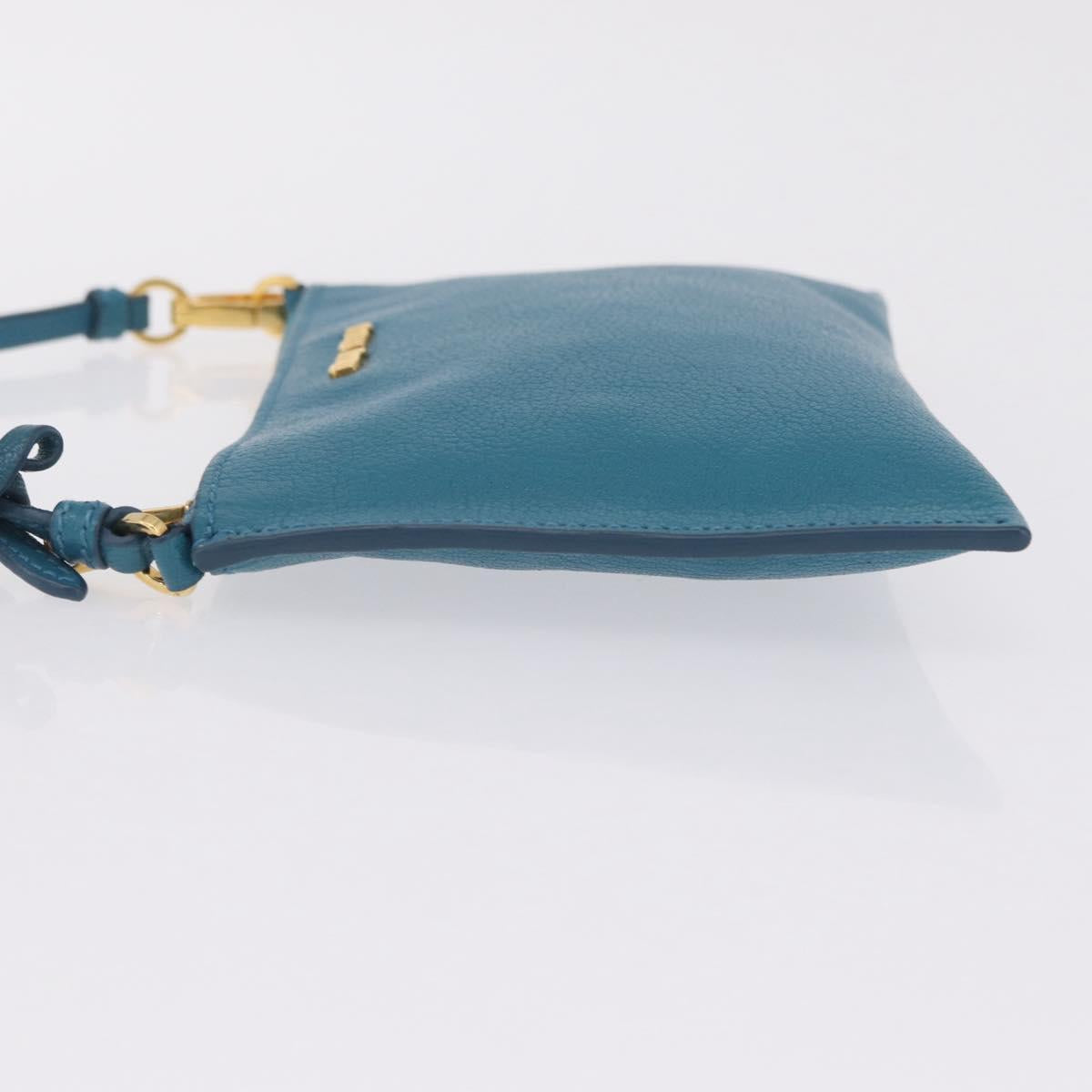 Miu Miu Madras Accessory Pouch Leather Light Blue Gold Auth 208282A