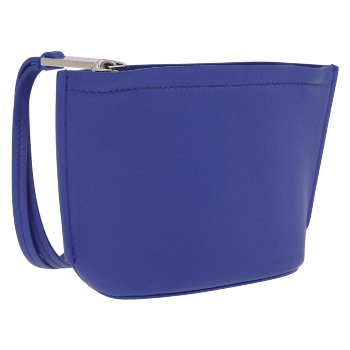Salvatore Ferragamo Neck Pouch Leather Blue Silver Auth 208284V