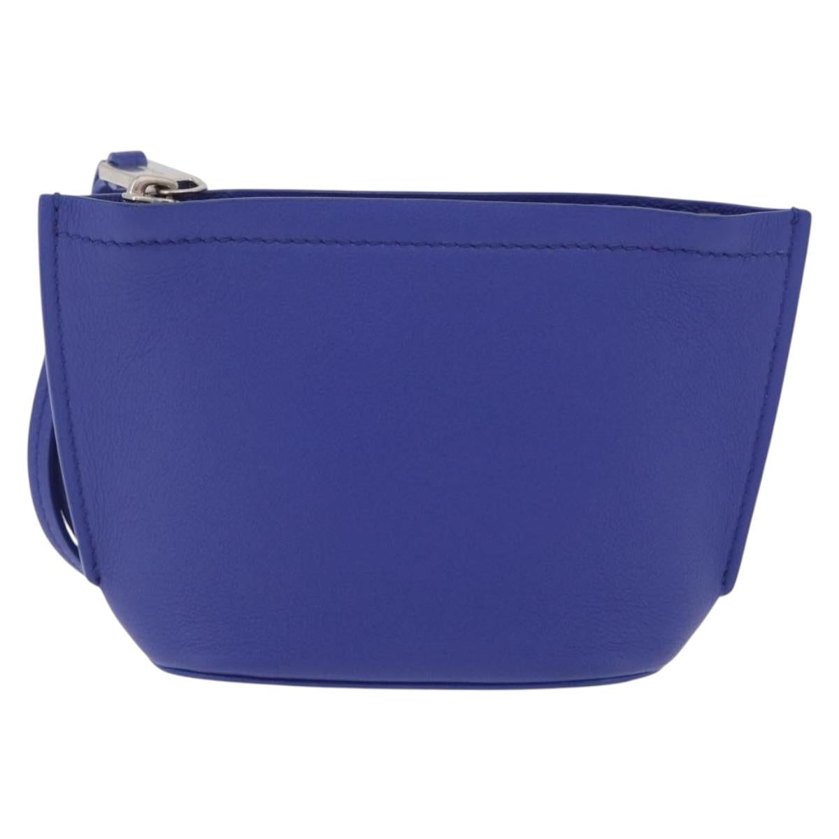 Salvatore Ferragamo Neck Pouch Leather Blue Silver Auth 208284V