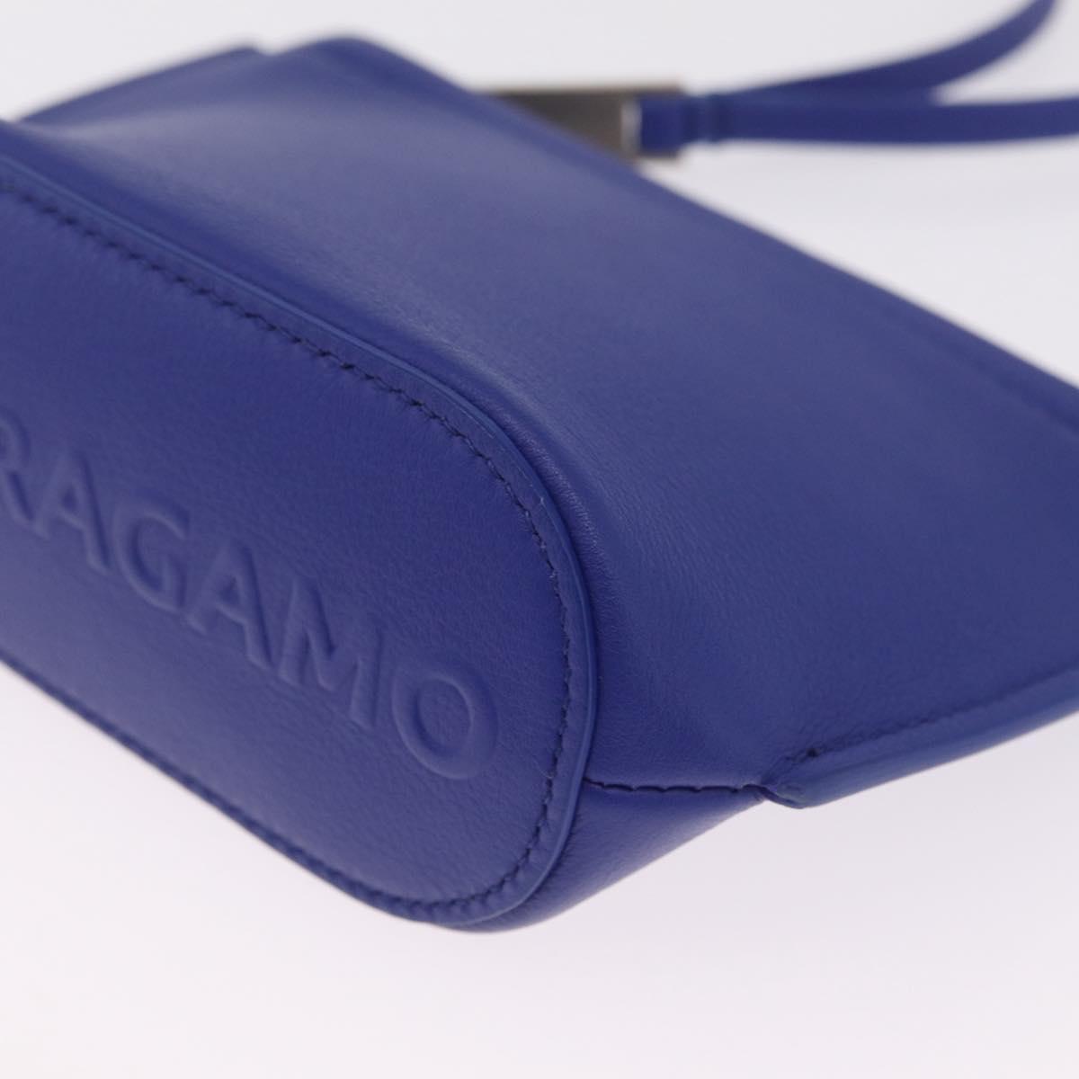 Salvatore Ferragamo Neck Pouch Leather Blue Silver Auth 208284V
