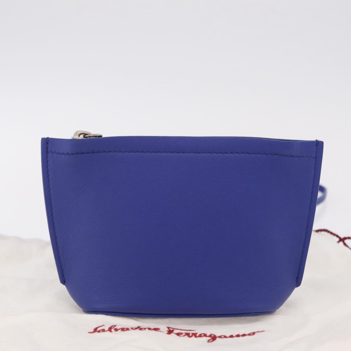 Salvatore Ferragamo Neck Pouch Leather Blue Silver Auth 208284V