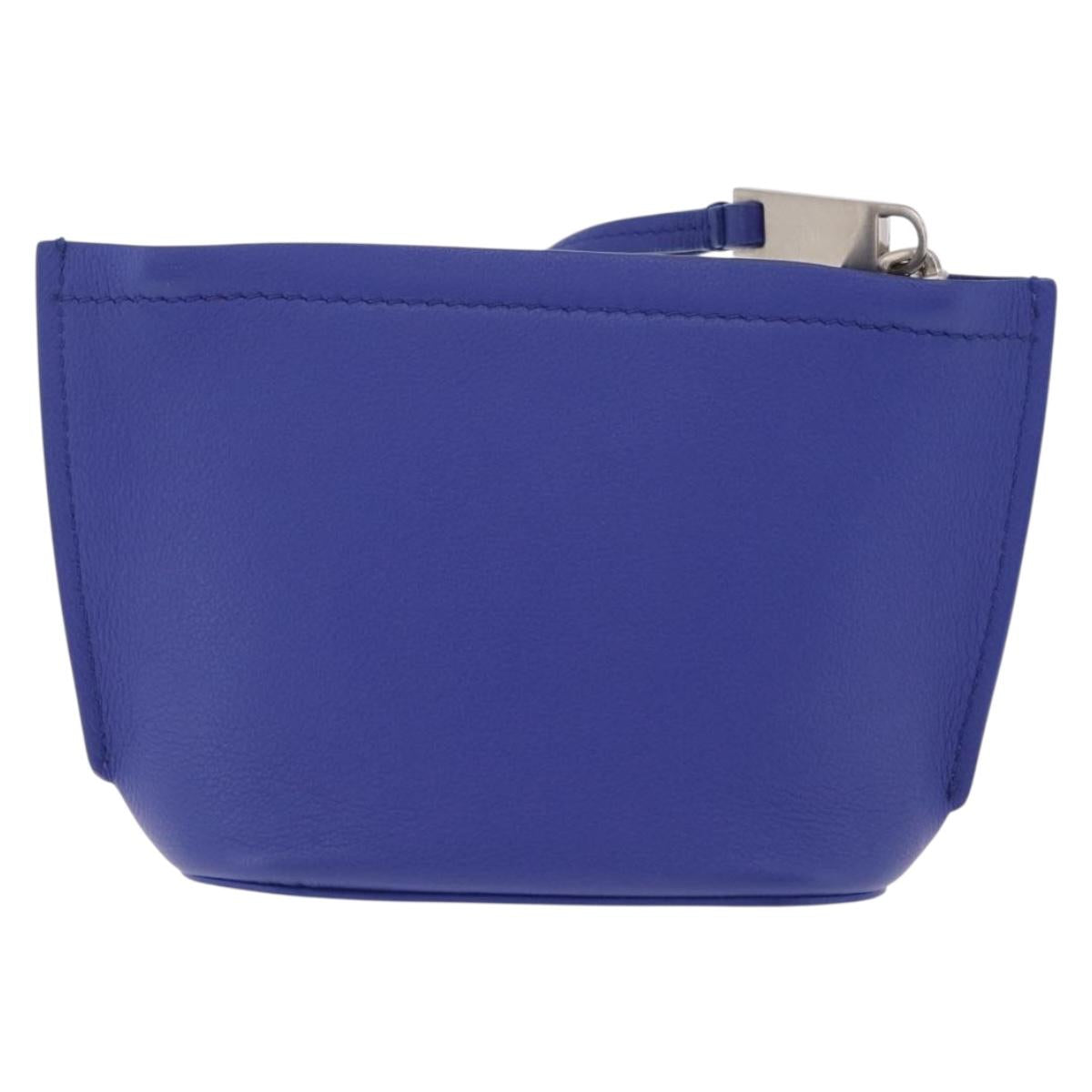 Salvatore Ferragamo Neck Pouch Leather Blue Silver Auth 208284V