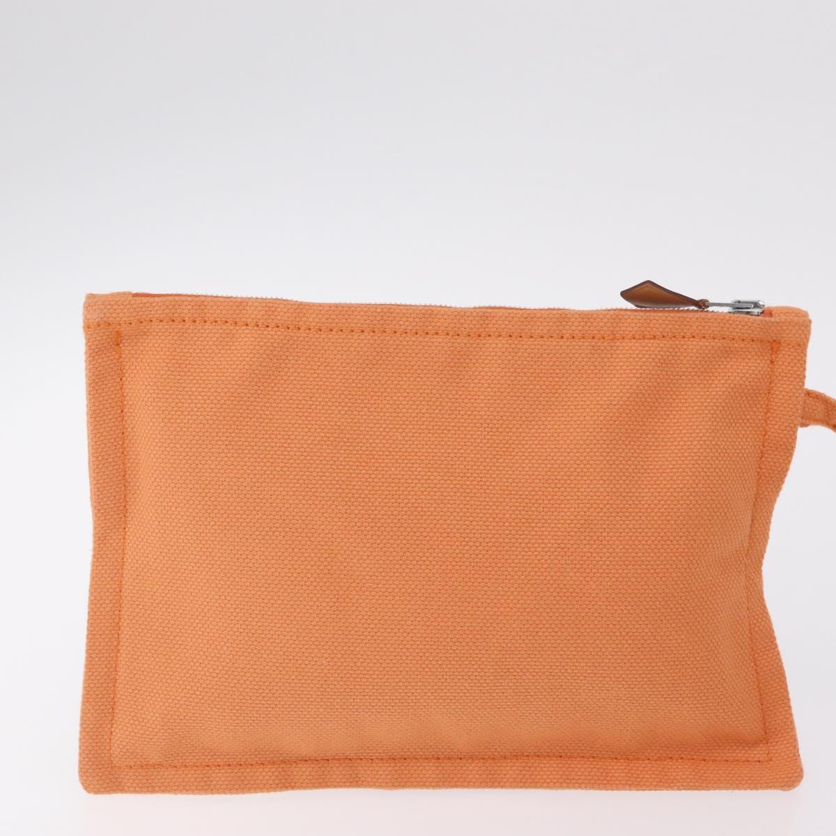 HERMES Coquillage PM Hand Bag Canvas Orange Silver Auth 208285A