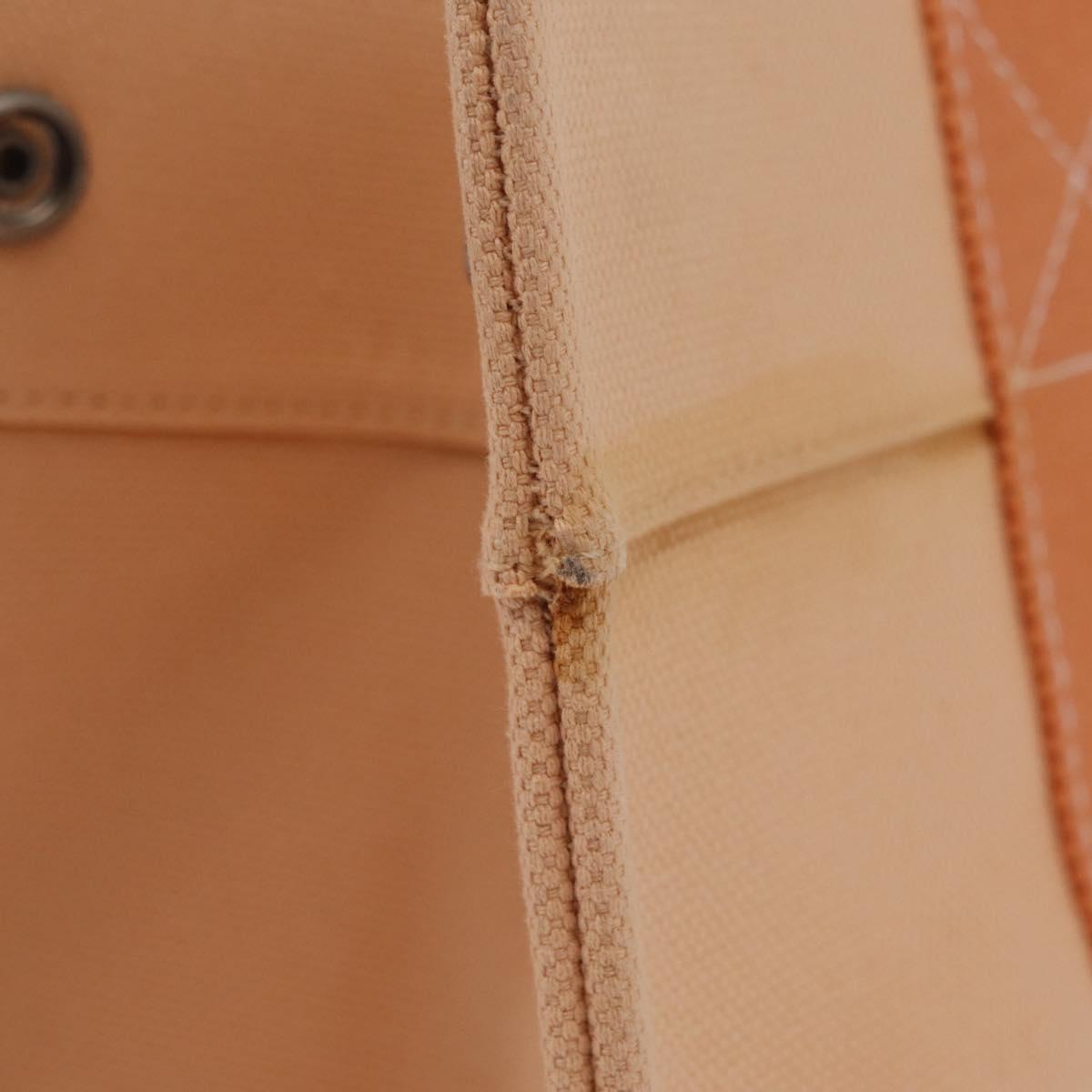 HERMES Coquillage PM Hand Bag Canvas Orange Silver Auth 208285A