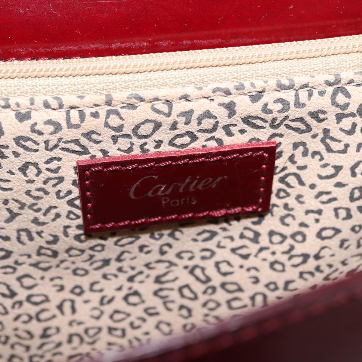 Cartier PANTHERE Shoulder Bag Patent leather Bordeaux Silver Auth 208286