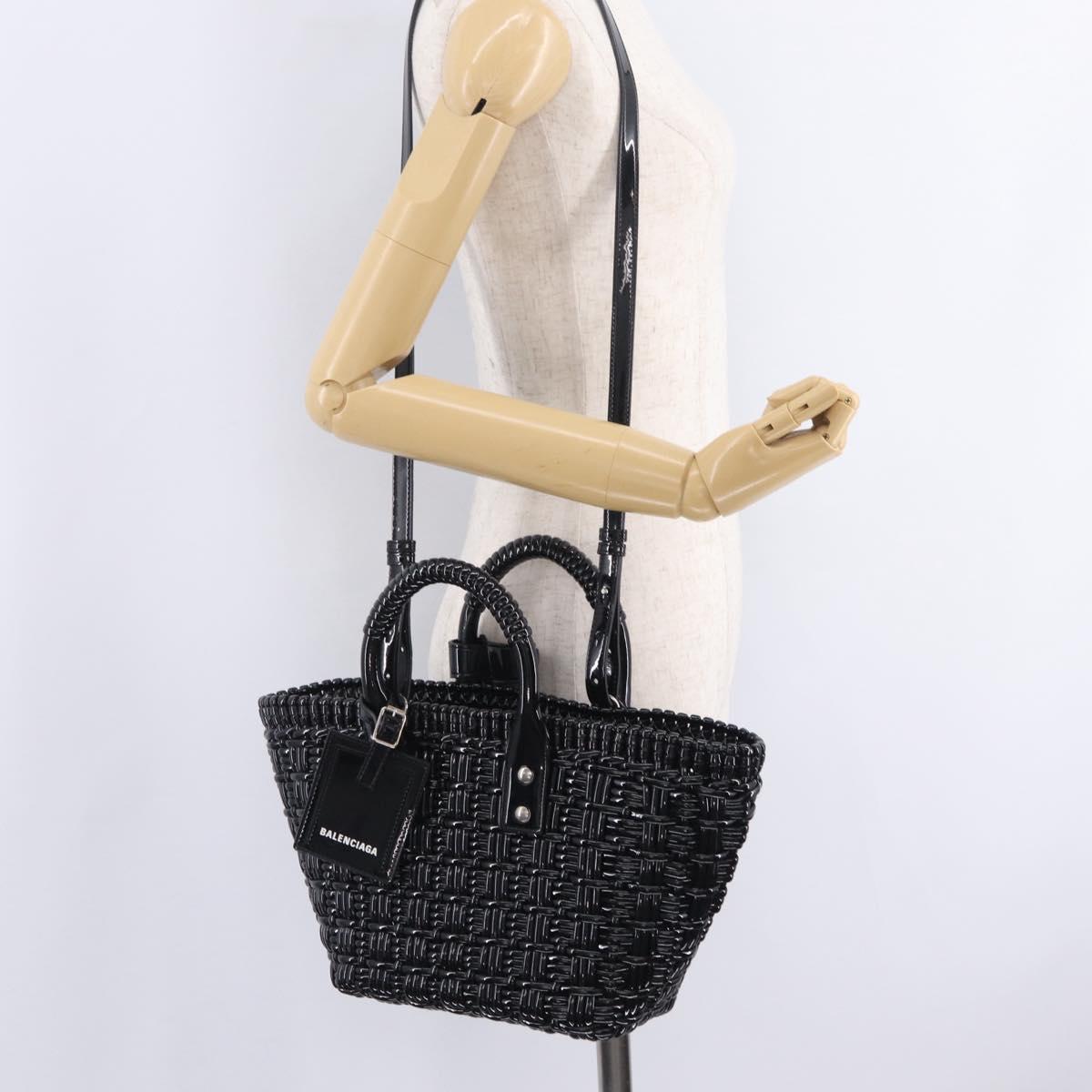 Balenciaga Hand Bag Vinyl 2way Black Silver 671342 Auth 208288V