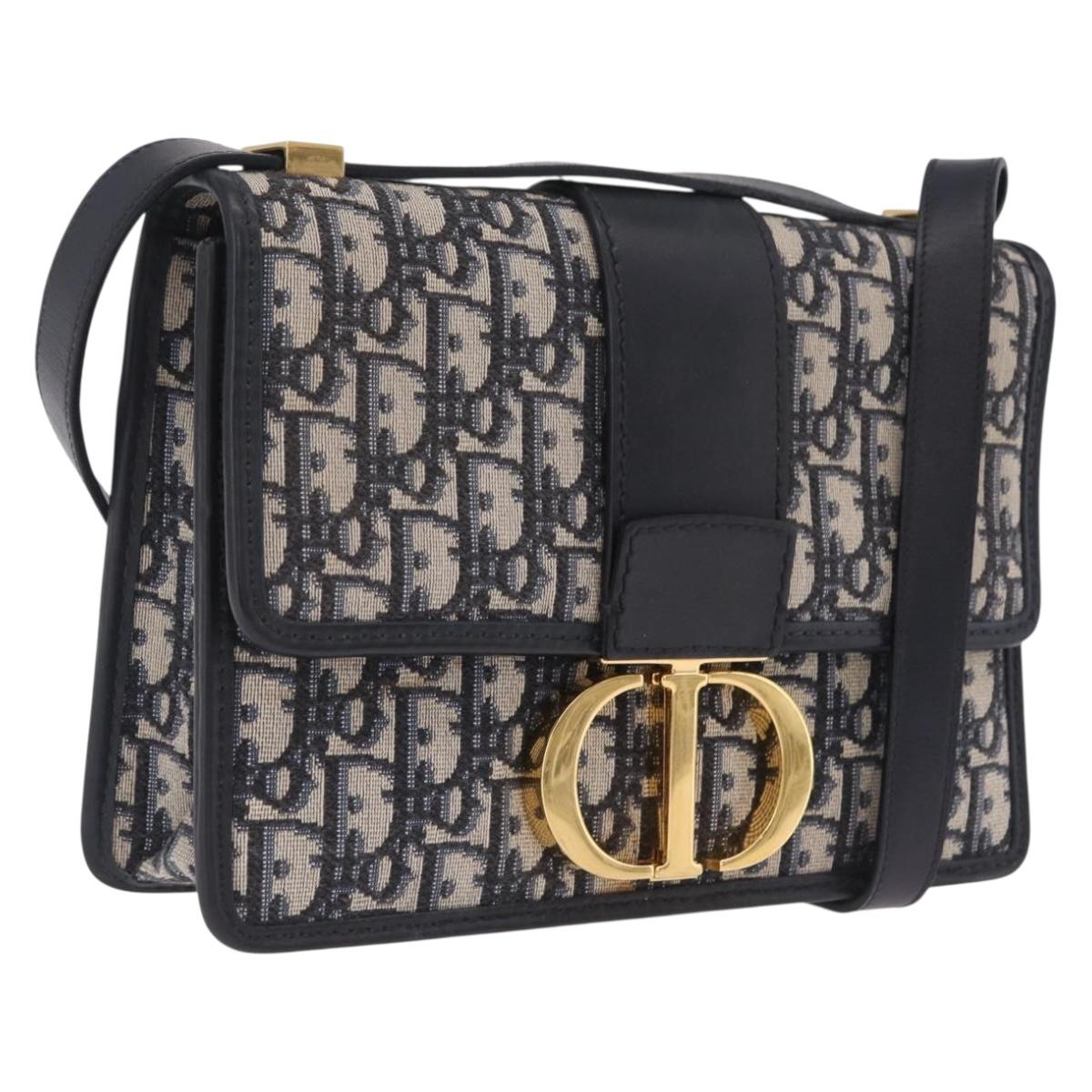 Christian Dior Trotter Canvas 30 Montaigne Shoulder Bag Navy Gold Auth 208290M