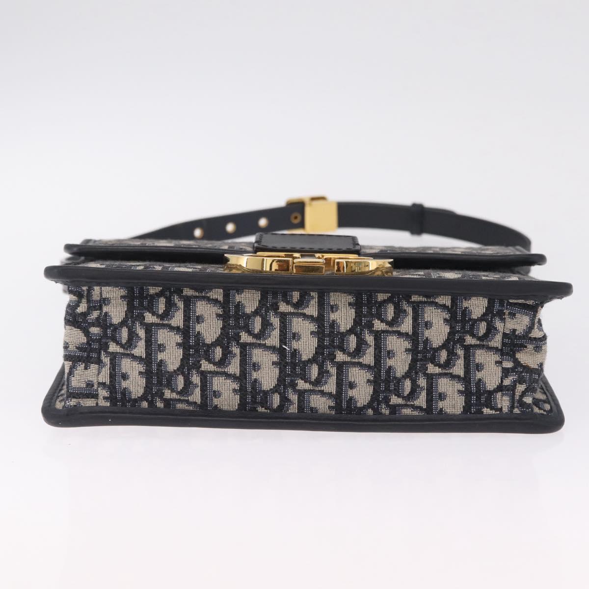 Christian Dior Trotter Canvas 30 Montaigne Shoulder Bag Navy Gold Auth 208290M
