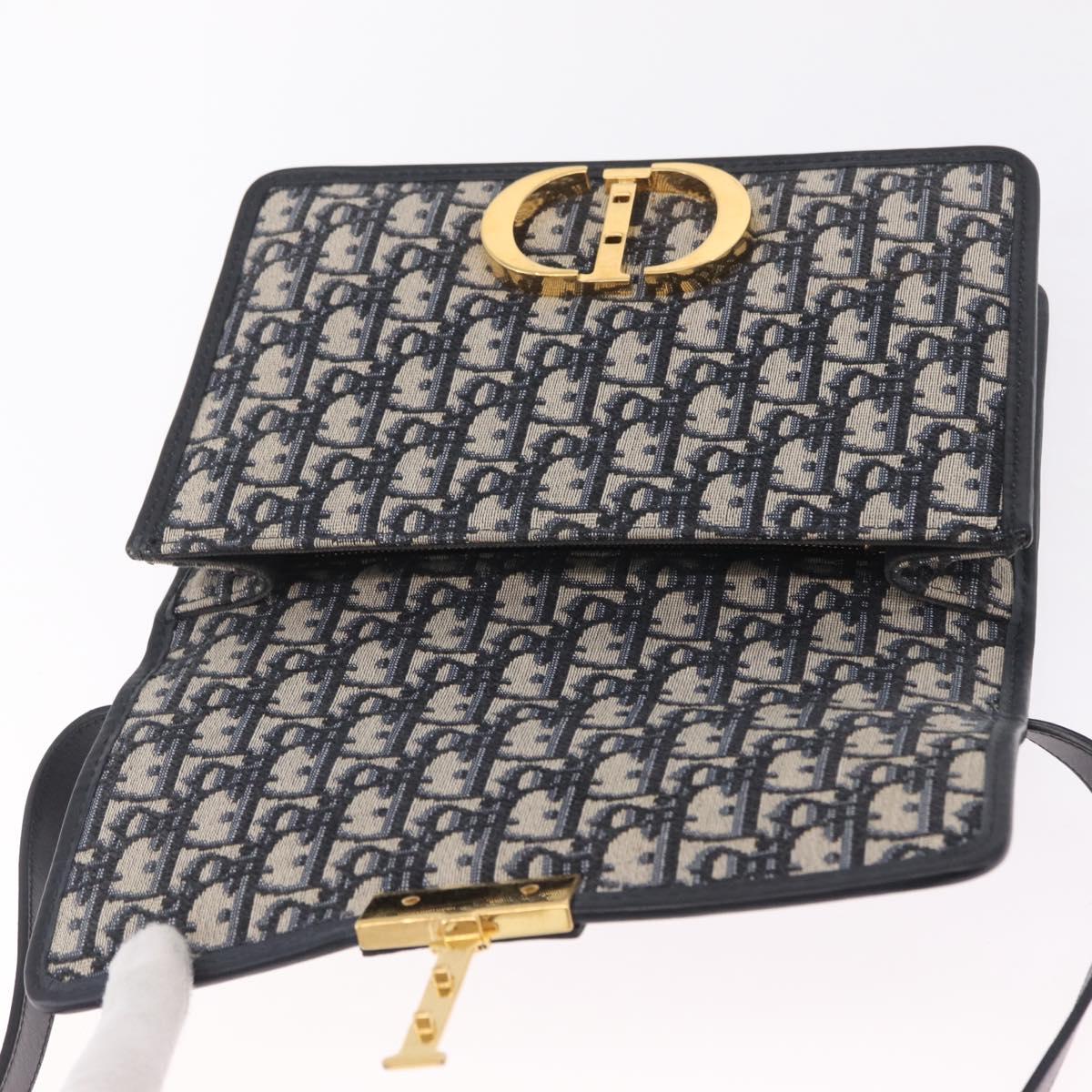 Christian Dior Trotter Canvas 30 Montaigne Shoulder Bag Navy Gold Auth 208290M