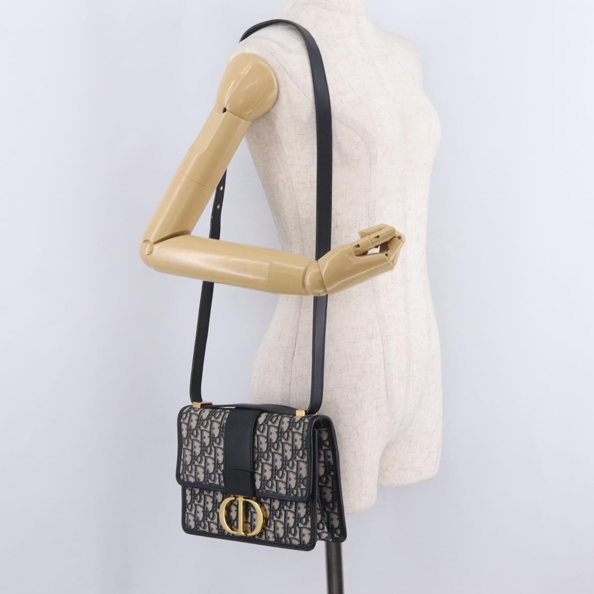 Christian Dior Trotter Canvas 30 Montaigne Shoulder Bag Navy Gold Auth 208290M